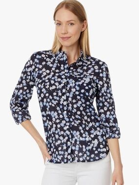 Tommy Hilfiger 100% Cotton Navy Floral Button Down Shirt Lightweight Office